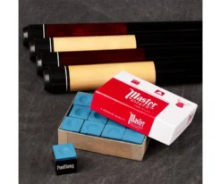 Economy Two-Piece Pool Cue Bundle (4 House Cues Set) -Billiards Sale pdeco group chalk