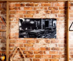 "Phantom Of The Game" Floating Wall Art (30" X 15.75") - Black And White -Billiards Sale rtnpwbw 02