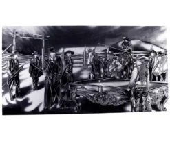 "Shoot Out" Floating Wall Art (30" X 15.75") - Black And White -Billiards Sale rtnsowbw 01