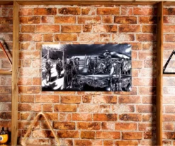 "Shoot Out" Floating Wall Art (30" X 15.75") - Black And White -Billiards Sale rtnsowbw 02