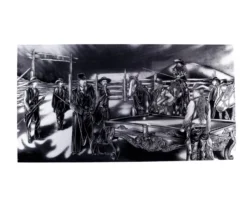 "Shoot Out" Floating Wall Art (30" X 15.75") - Black And White -Billiards Sale rtnsowbw cat